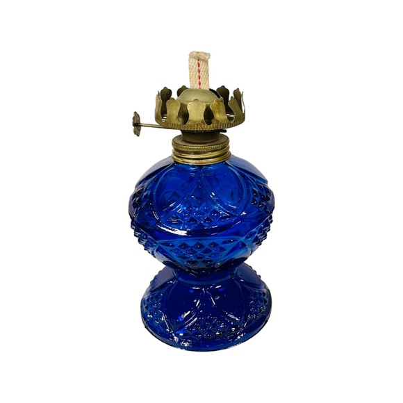 Other Vintage Cobalt Blue Glass And Metal Oil Lamp Poshmark